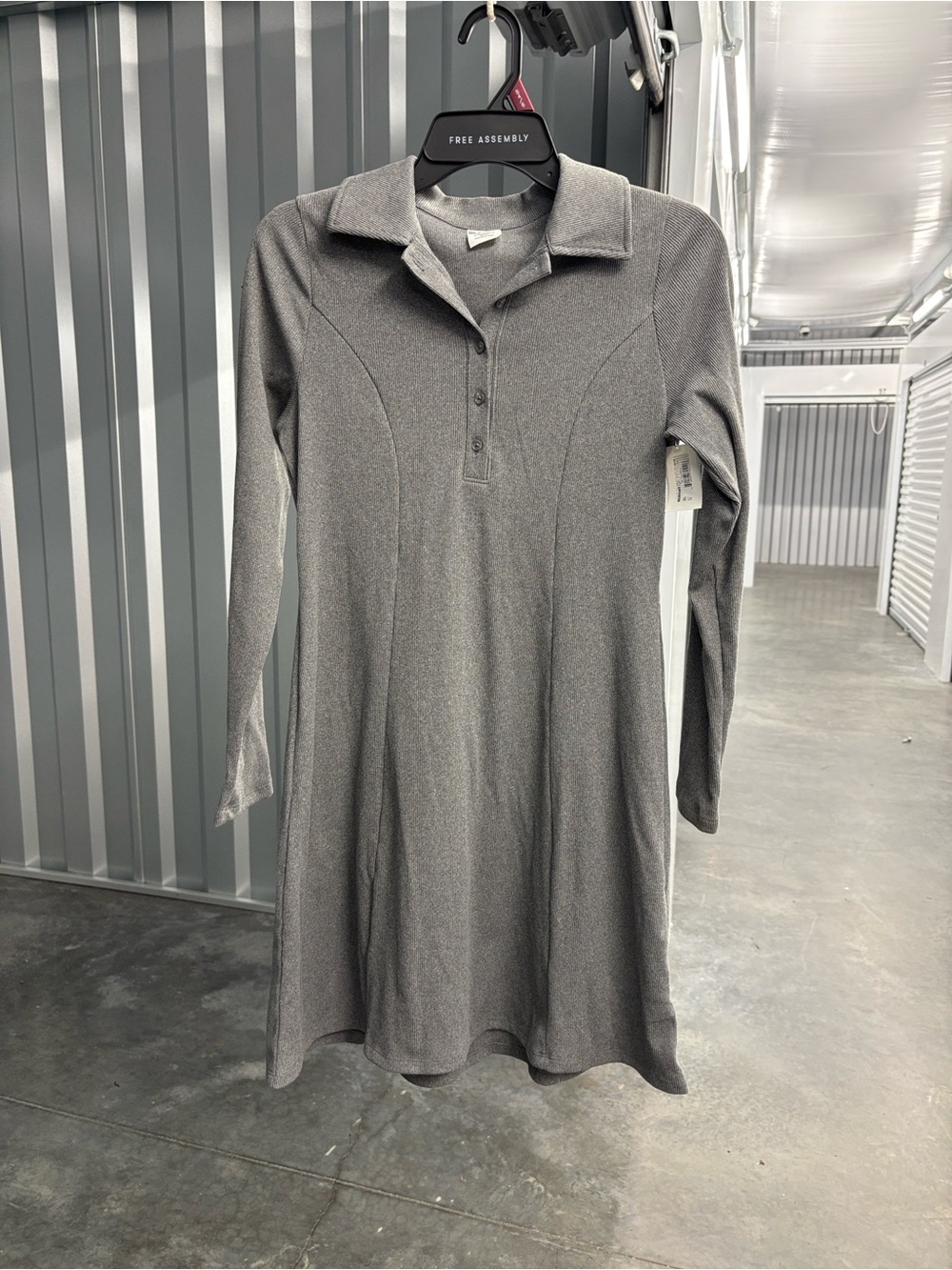 NWT No Boundaries Gray Long-Sleeve Polo Rib Knee Length Dress 1/4 Button S (4-6)